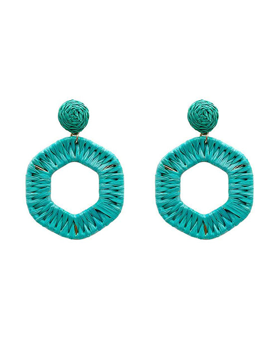 Wrapped Raffia Hexagon Earring