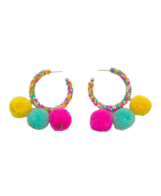 Seed Bead Earring w/ Pompom Earring