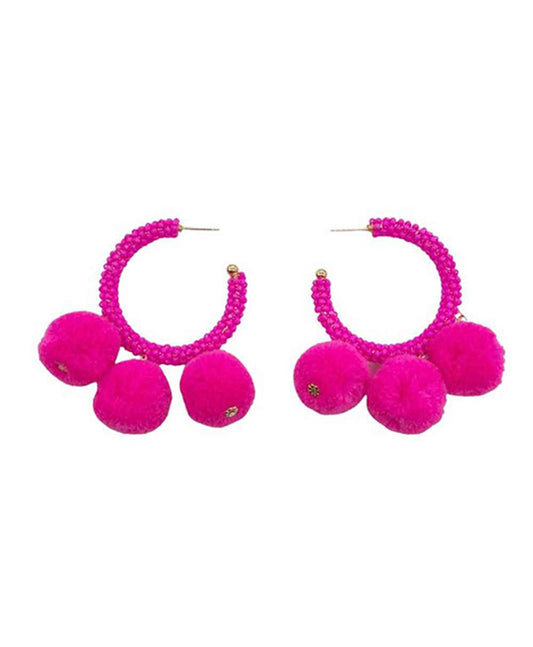 Seed Bead Earring w/ Pompom Earring