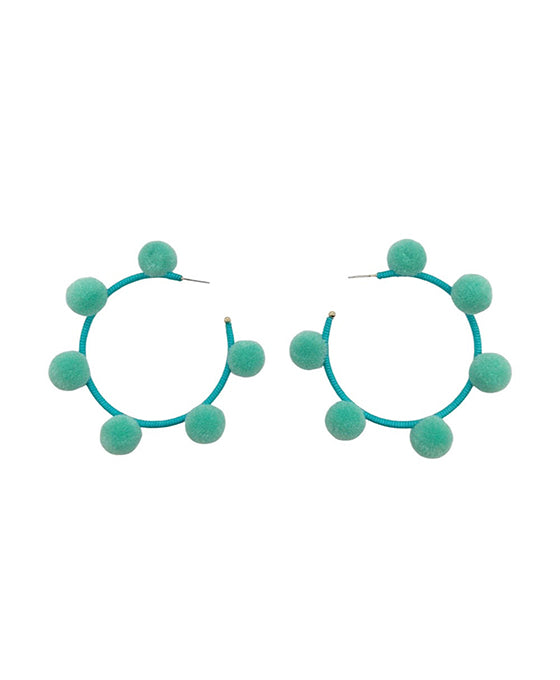 Pompom w/ Cord Wrapped Hoop Earring