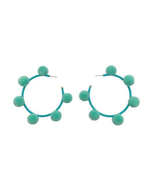 Pompom w/ Cord Wrapped Hoop Earring