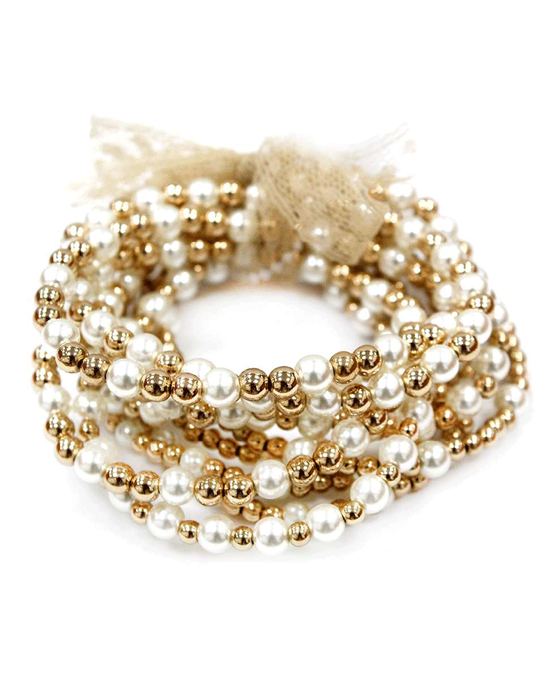 Pearl & CCB Ball 10 Set Bracelet
