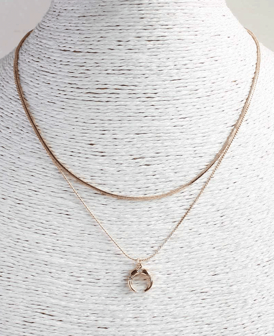 Double Layered w/ Horn Pendant Necklace