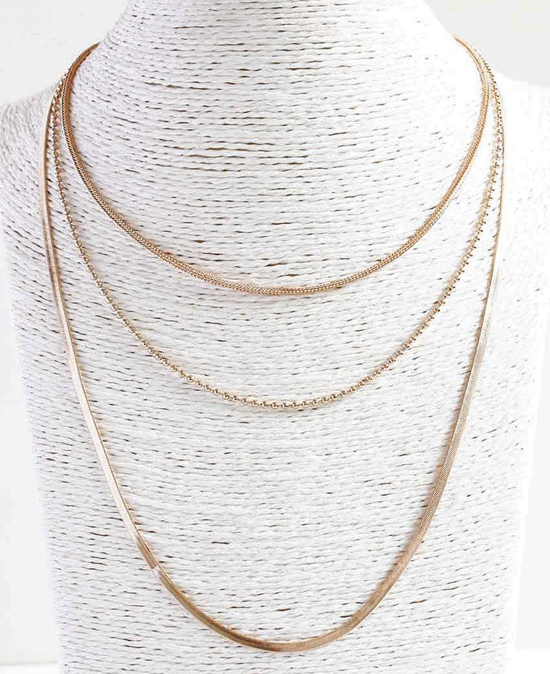 Three Strand Layered Gold Chain Necklace