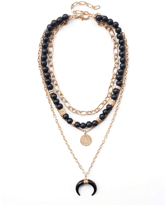 Multi Layered w/ Horn & Evil Eye Pendant Necklace