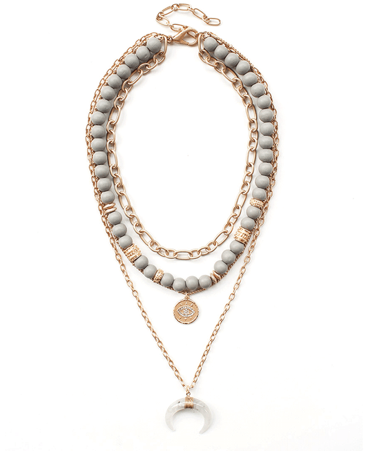 Multi Layered w/ Horn & Evil Eye Pendant Necklace