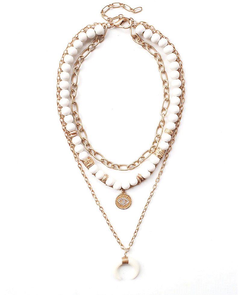 Multi Layered w/ Horn & Evil Eye Pendant Necklace