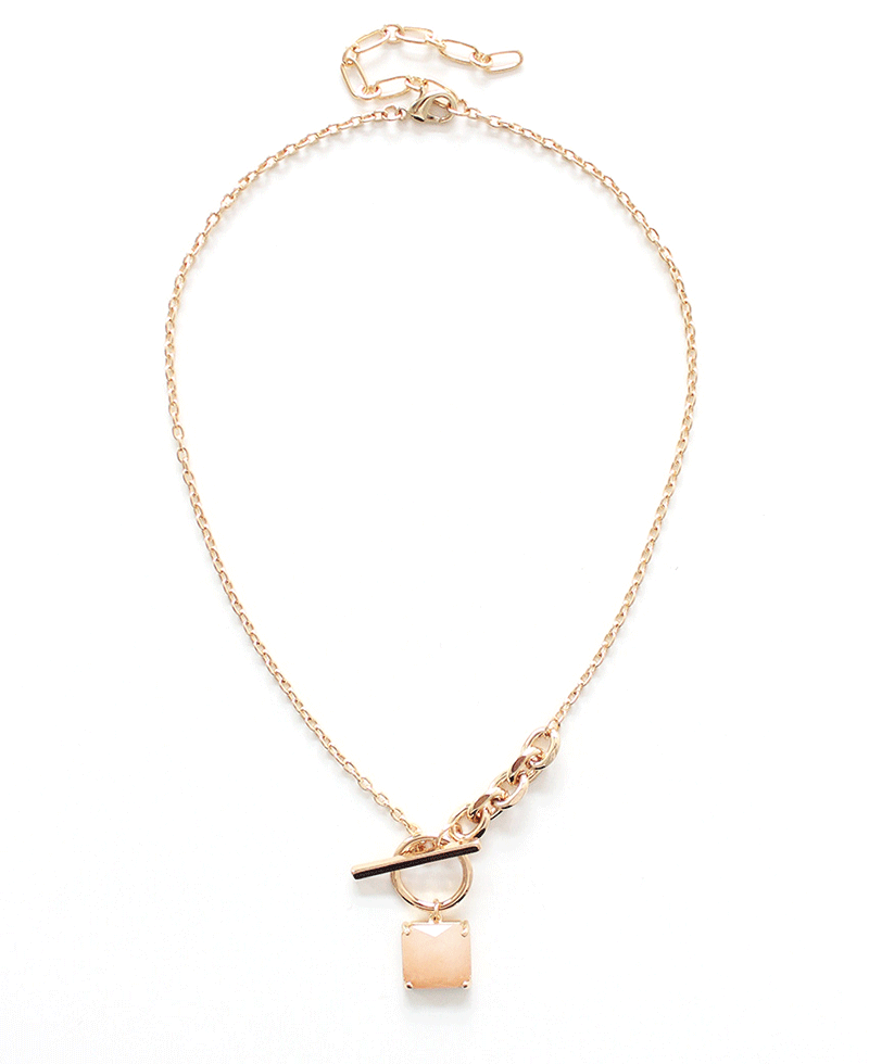Square Stone Pendant Dual Style Chain Necklace