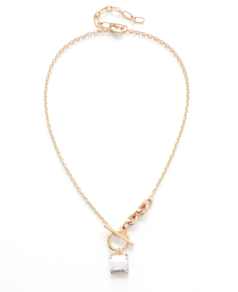 Square Stone Pendant Dual Style Chain Necklace