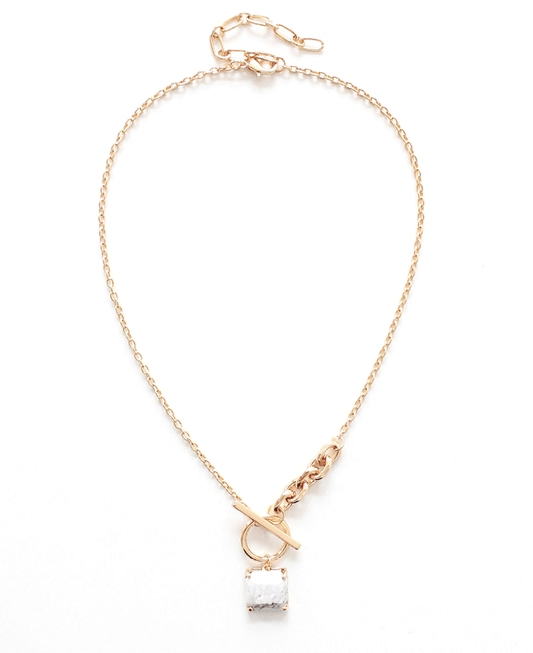 Square Stone Pendant Dual Style Chain Necklace