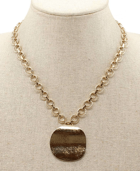Textured Double Circle Chain w/ Wavy Circle Short Necklace