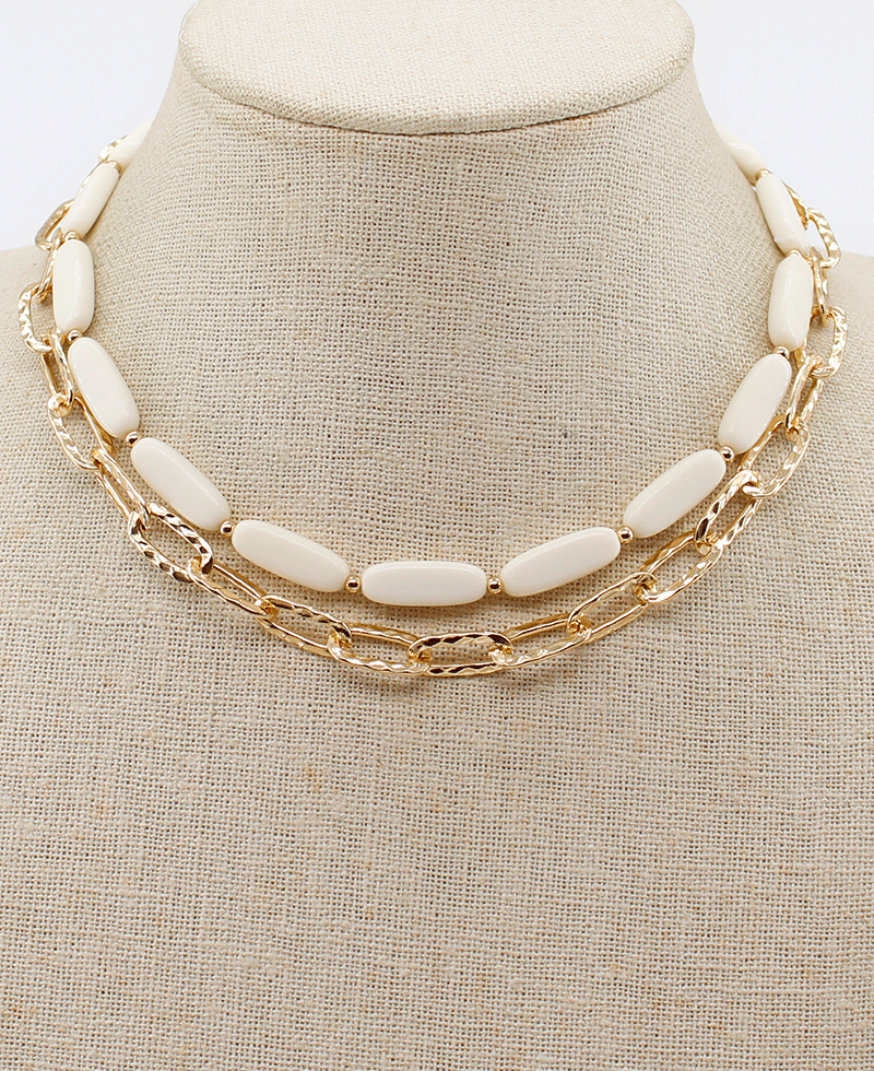Chain & Turquoise Resin Layered Short Necklace