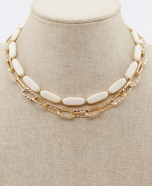 Chain & Turquoise Resin Layered Short Necklace