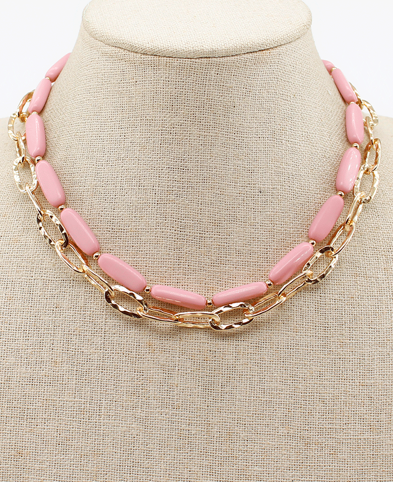 Chain & Turquoise Resin Layered Short Necklace