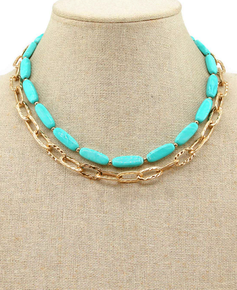 Chain & Turquoise Resin Layered Short Necklace