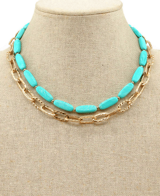 Chain & Turquoise Resin Layered Short Necklace