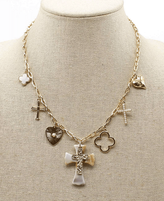 Multi Cross & Heart Station Short Necklace