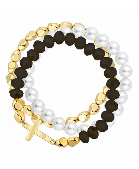 Glass & Pearl w/ Cross Stretch Bracelet