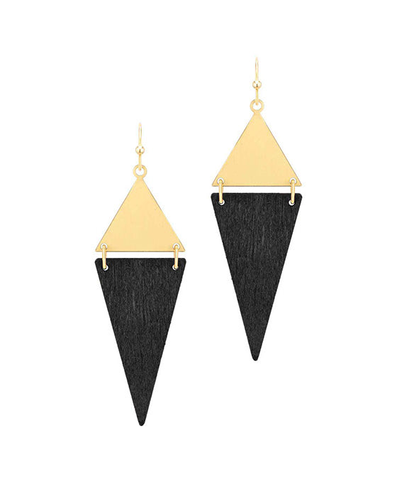 Wood & Metal Triangle Earring