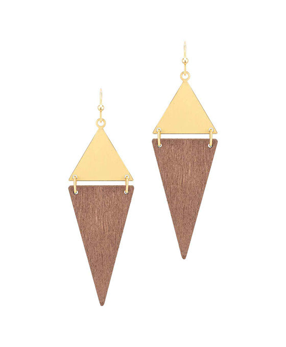 Wood & Metal Triangle Earring