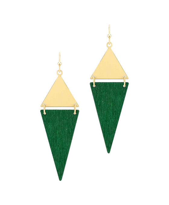 Wood & Metal Triangle Earring