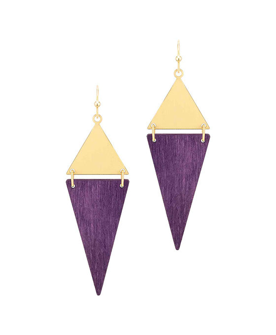 Wood & Metal Triangle Earring
