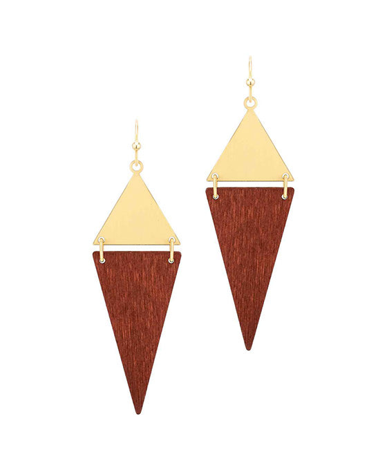 Wood & Metal Triangle Earring