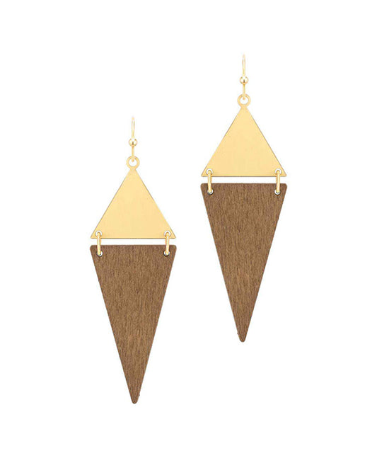 Wood & Metal Triangle Earring