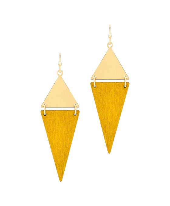 Wood & Metal Triangle Earring