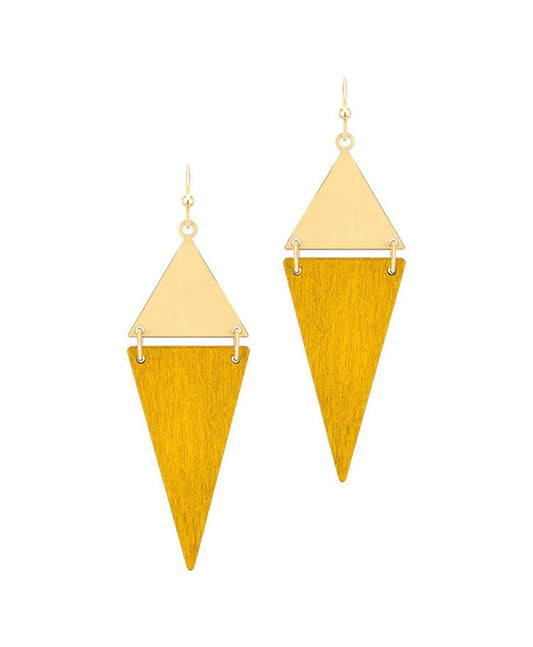 Wood & Metal Triangle Earring