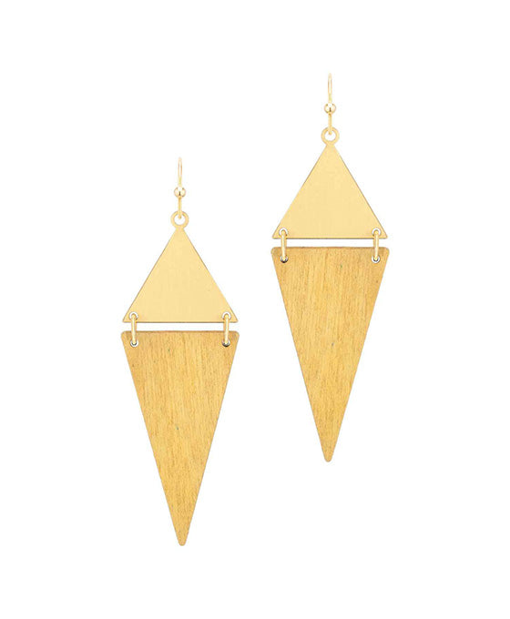 Wood & Metal Triangle Earring
