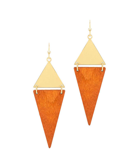 Wood & Metal Triangle Earring