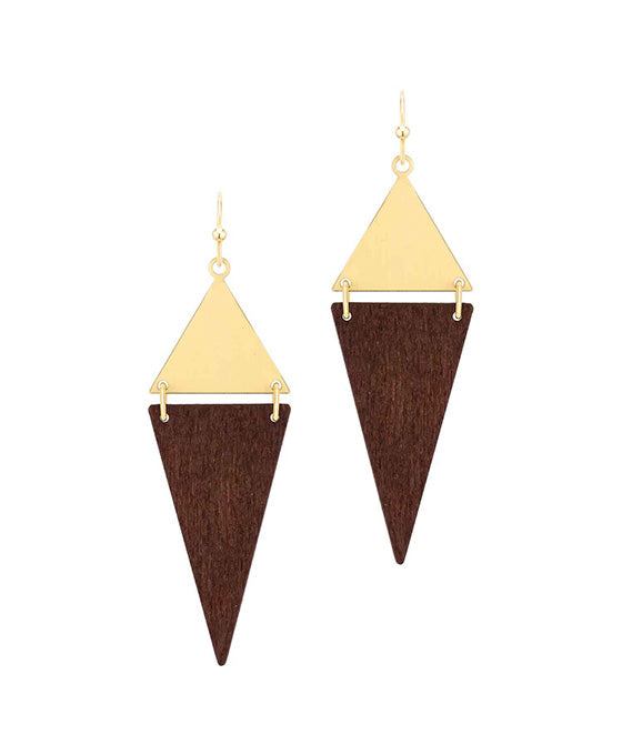 Wood & Metal Triangle Earring