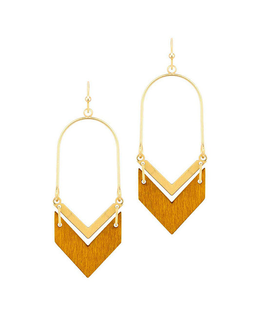 Wood & Metal Chevrone Shape Earring