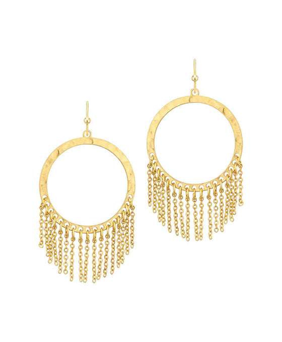 Metal Texture Round w/ Chain Earring