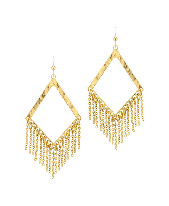 Metal Texture Diamond w/ Chain Earring