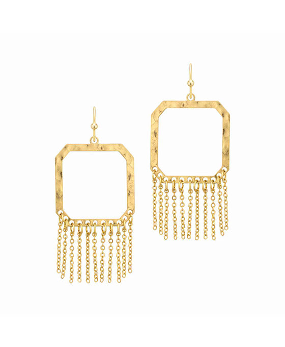 Metal Texture Square w/ Chain Earring