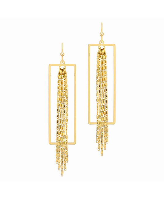 Chain & Metal Rectangle Earring