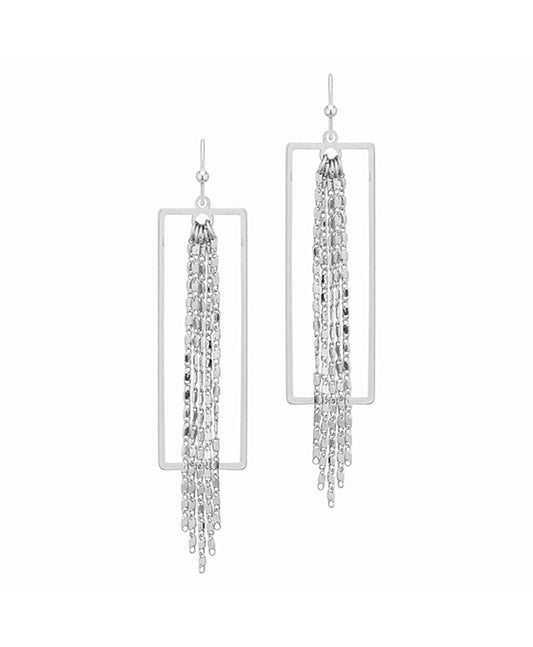 Chain & Metal Rectangle Earring