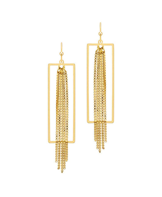 Chain & Metal Rectangle Earring