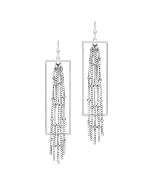 Chain & Metal Rectangle Earring