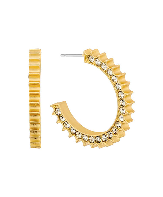 30mm Pave Rhonestone Texture Hoop Earring