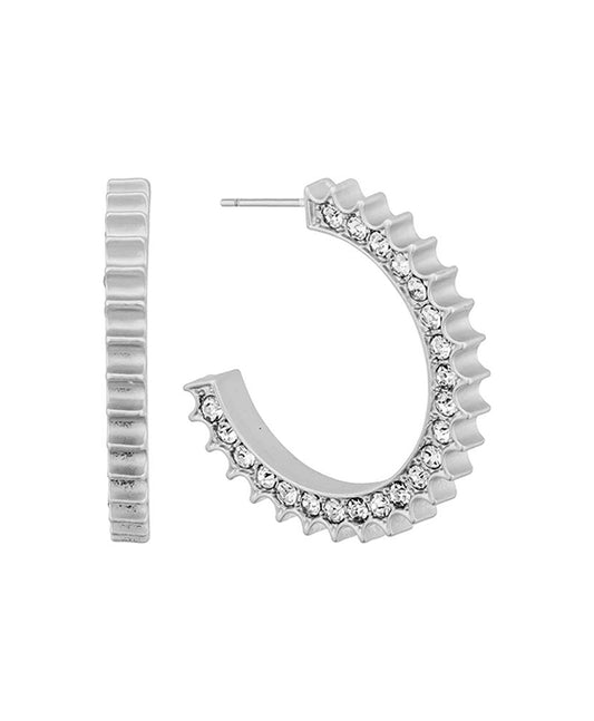 30mm Pave Rhonestone Texture Hoop Earring