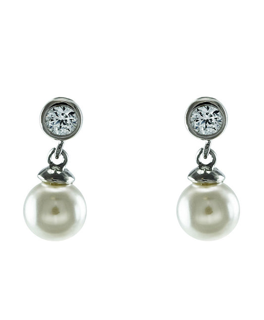 CZ Earring w/ Pearl Drop