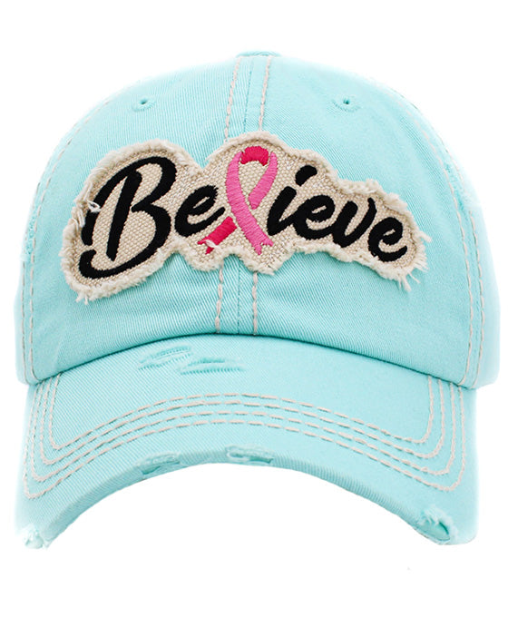 Believe Pink Ribbon Washed Vintage Ball Cap