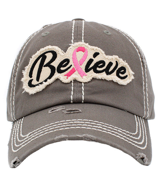Believe Pink Ribbon Washed Vintage Ball Cap