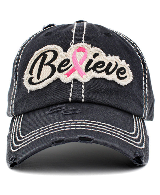 Believe Pink Ribbon Washed Vintage Ball Cap