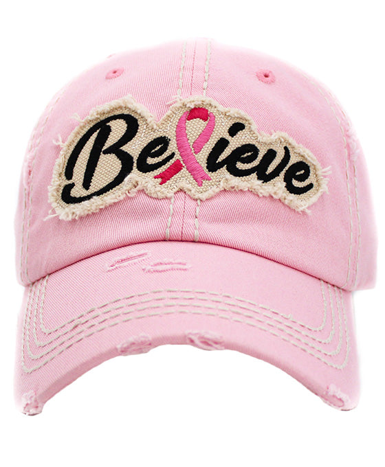 Believe Pink Ribbon Washed Vintage Ball Cap
