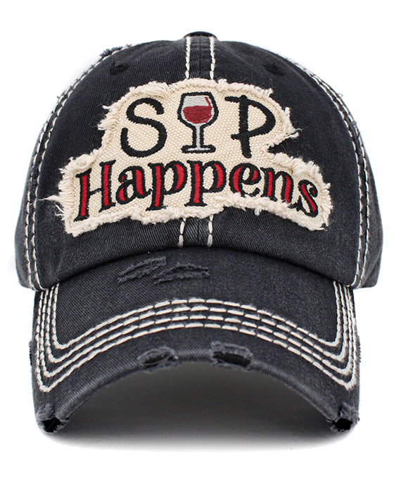 Sip Happens Washed Vintage Ball Cap