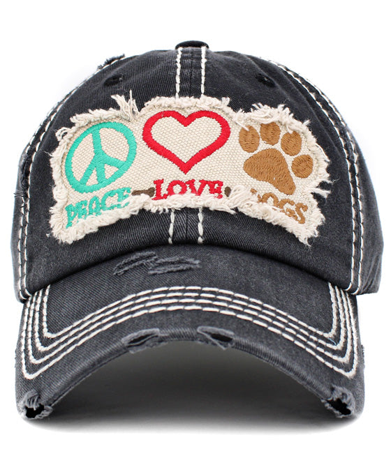 Peace Love Dogs Vintage Ball Cap